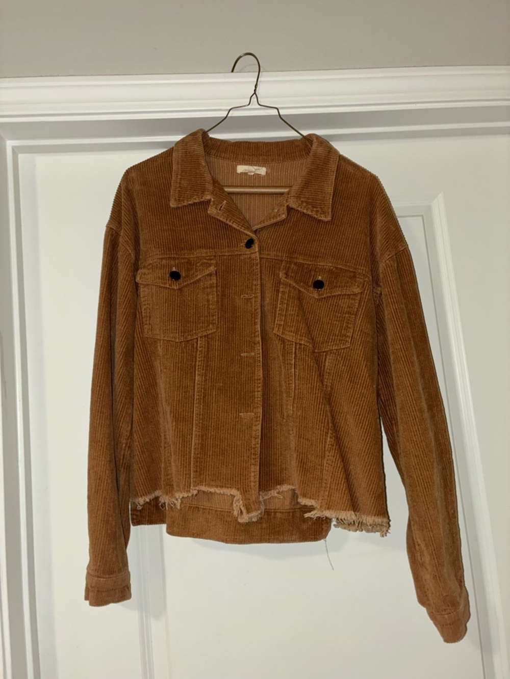 Corduroy Button-Front Jacket in Cognac Brown